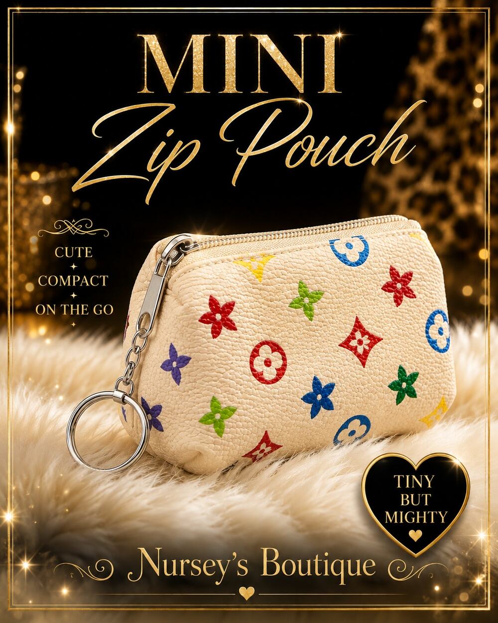 Mini Multicolor  Zip Coin Pouch Keychain Cream Small Pouch